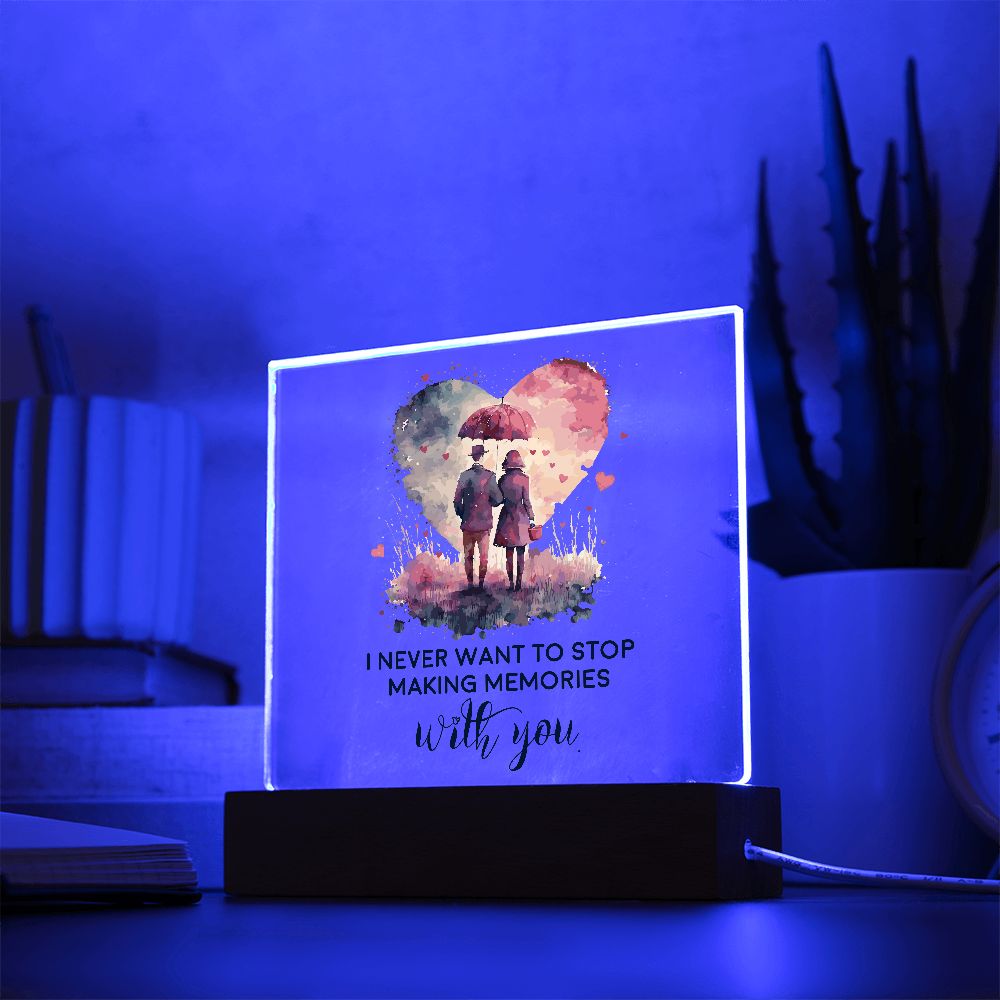 Eternal Love Square Acrylic Plaque with Translucent Heart Design - Mardonyx Jewelry Acrylic Square with LED Base