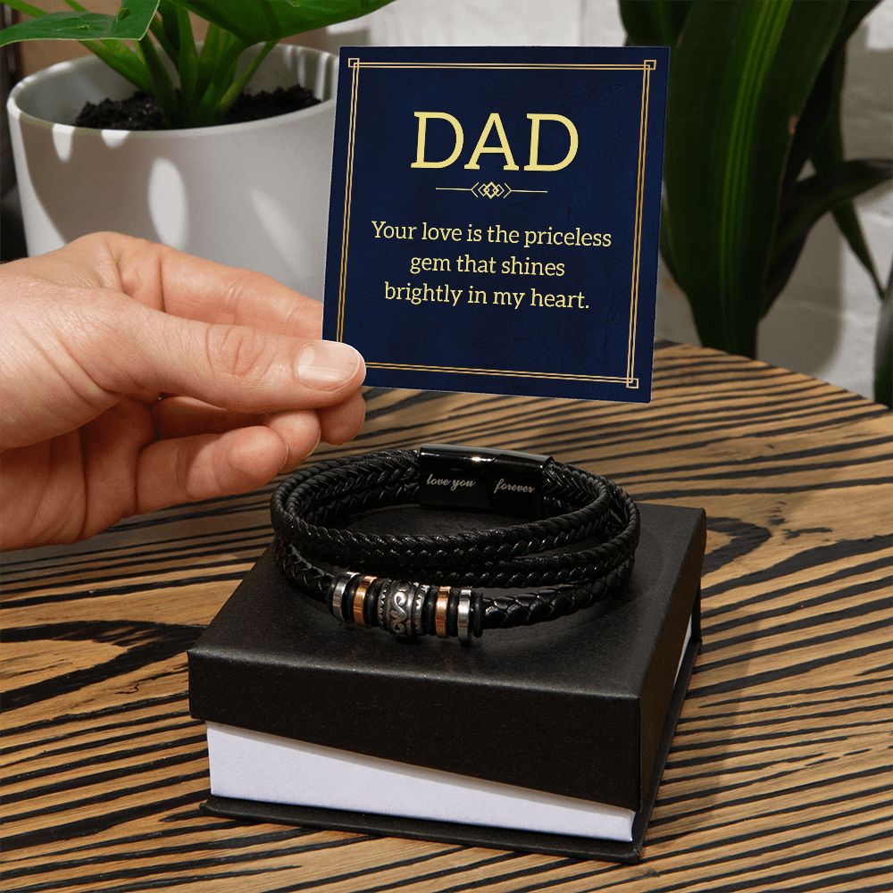 Love You Forever Dad Engraved Bracelet with Magnetic Clasp - Stainless Steel and Vegan Leather - Includes Sentimental Message Card - Mardonyx Jewelry