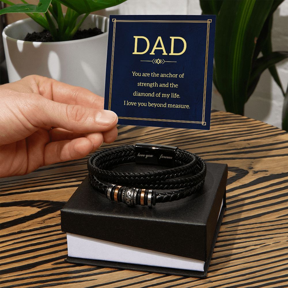You are My Anchor Love You Forever Dad  Engraved Bracelet with Magnetic Clasp - Stainless Steel and Vegan Leather - Includes Sentimental Message Card