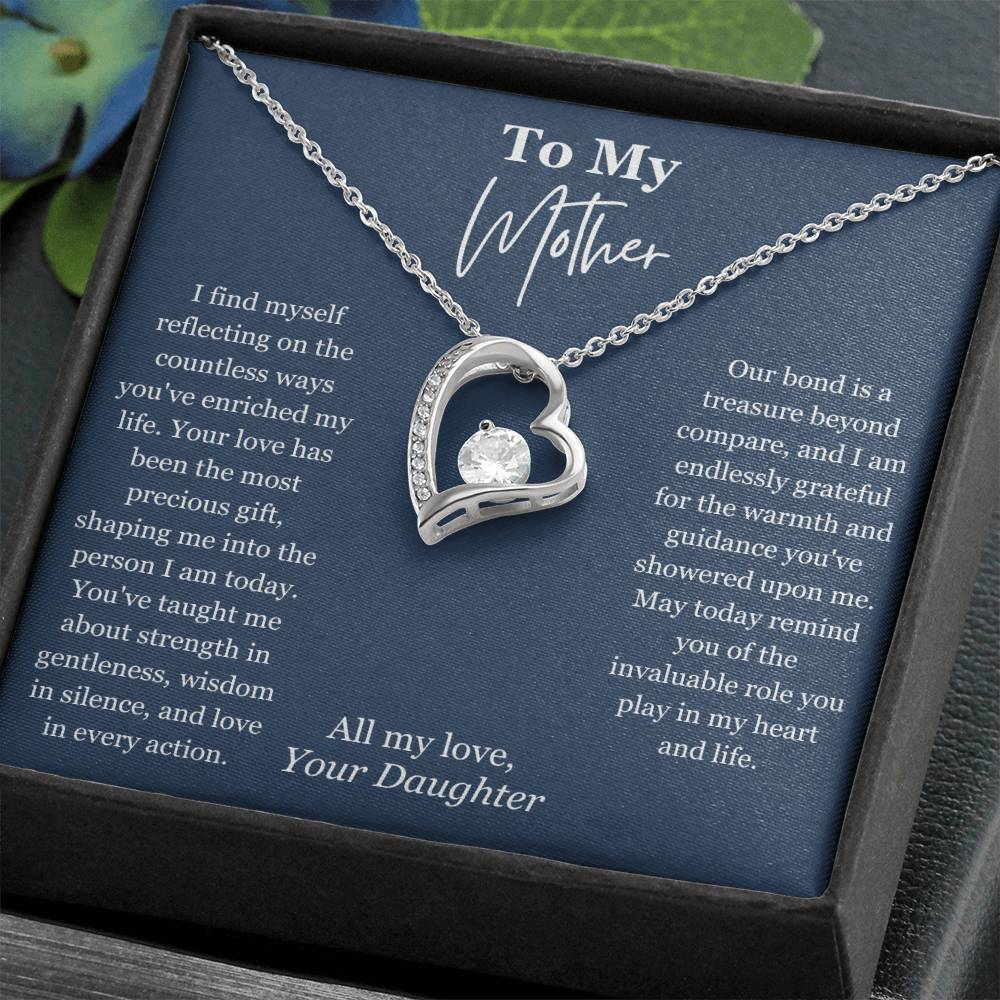 To My Mother From Daughter Heart Pendant Necklace - Mardonyx Jewelry 14k White Gold Finish / Standard Box