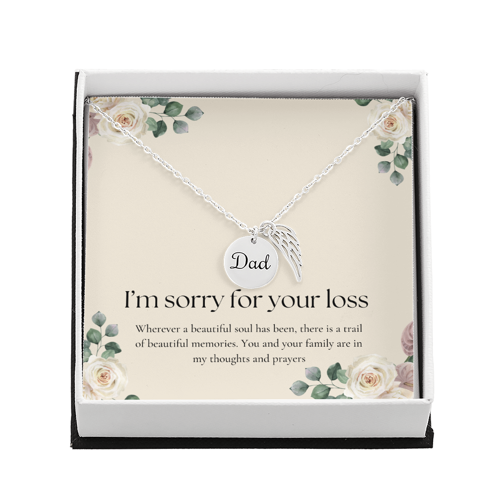 Memorial Gifts - So Sorry for Your Loss - Angel Wing Necklace for Bereavement, Sympathy, Condolences - Jewelry Gift for Grief After Father's Dad Death