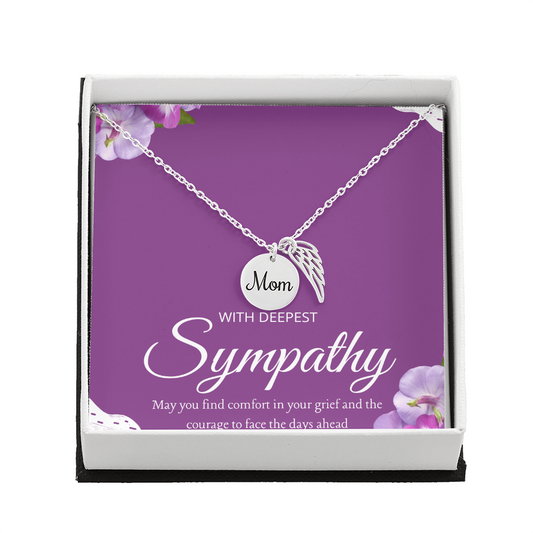 Memorial Necklace – Mom Memorial Gifts - So Sorry for Your Loss - Angel Wing Necklace for Bereavement, Sympathy, Condolences - Jewelry Gift for Grief After Death