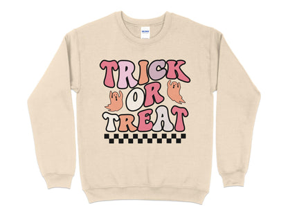 Trick or Treat Shirt for Girls Halloween Costume, Toddler Girl Sweatshirt, Baby Girl Outfit, Kid Halloween Costume, Trendy Girls Shirt - Mardonyx Sweatshirt S / Sand