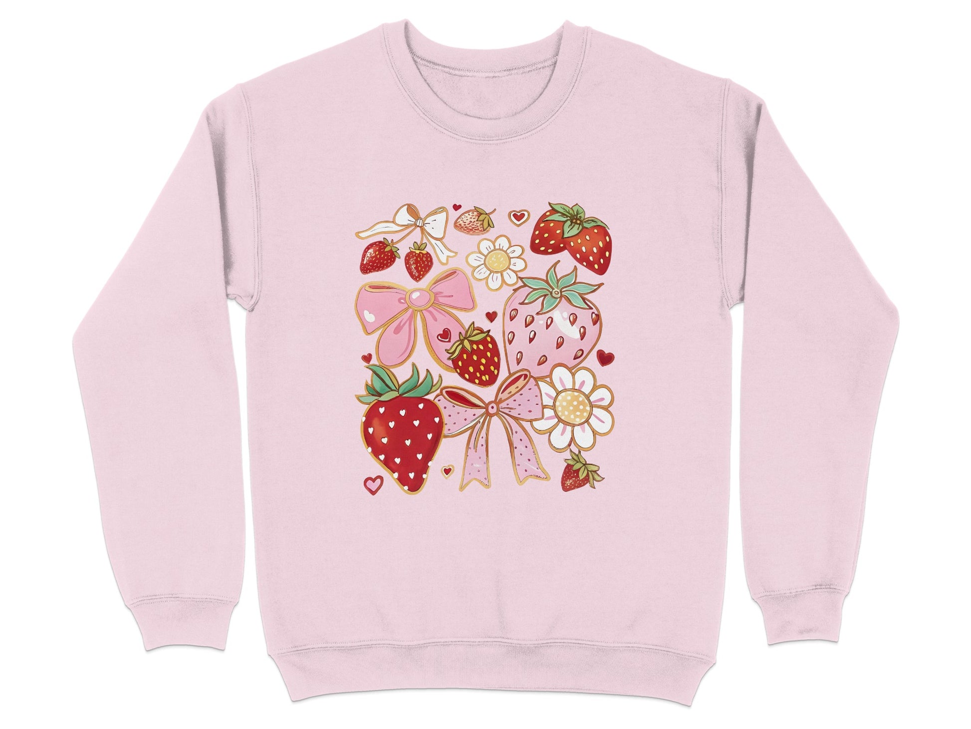 Cute Strawberry and Bow Print Pink Sweatshirt product type