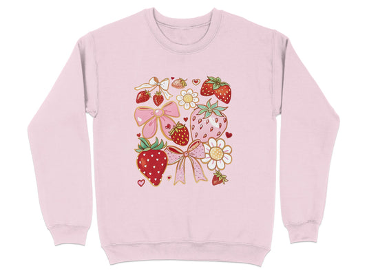 Cute Strawberry and Bow Print Pink Sweatshirt product type