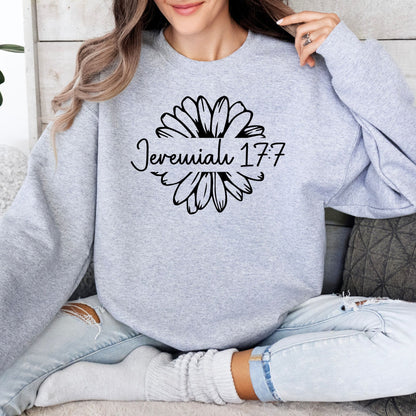 Unisex Jeremiah 17:7 Floral Sweatshirt, Christian Scripture Sweater, Bible Verse Pullover, Casual Spiritual Clothing, Faith-Based Top - Mardonyx Sweatshirt