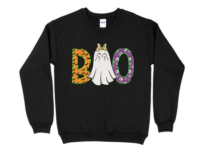 Cat Halloween Sweatshirt, Boo, Halloween Shirt, Halloween Crew Neck - Mardonyx Sweatshirt S / Black