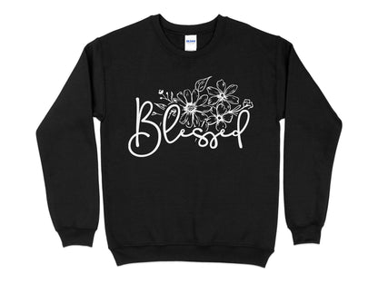 Floral Blessed Graphic Sweatshirt, Inspirational Women's Clothing, Casual Pullover, Comfy Top with Positive Message - Mardonyx Sweatshirt S / Black