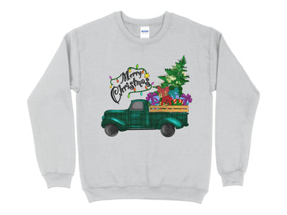 Merry Christmas Plaid Truck Shirt, Christmas Sweatshirt, Christmas Family Matching, Xmas Top, Holiday top for Women, Women's Xmas shirt - Mardonyx Sweatshirt S / Sport Grey