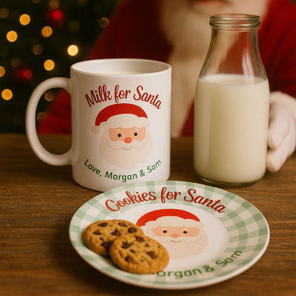 Personalized Santa Plate, Unbreakable Cookies for Santa Plate Set, Christmas Eve Plate, Christmas Gifts for Kids, Cookies and Milk for Santa