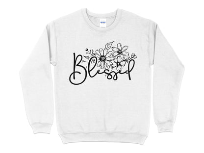 Floral Blessed Graphic Sweatshirt, Inspirational Women's Clothing, Casual Pullover, Comfy Top with Positive Message - Mardonyx Sweatshirt S / White