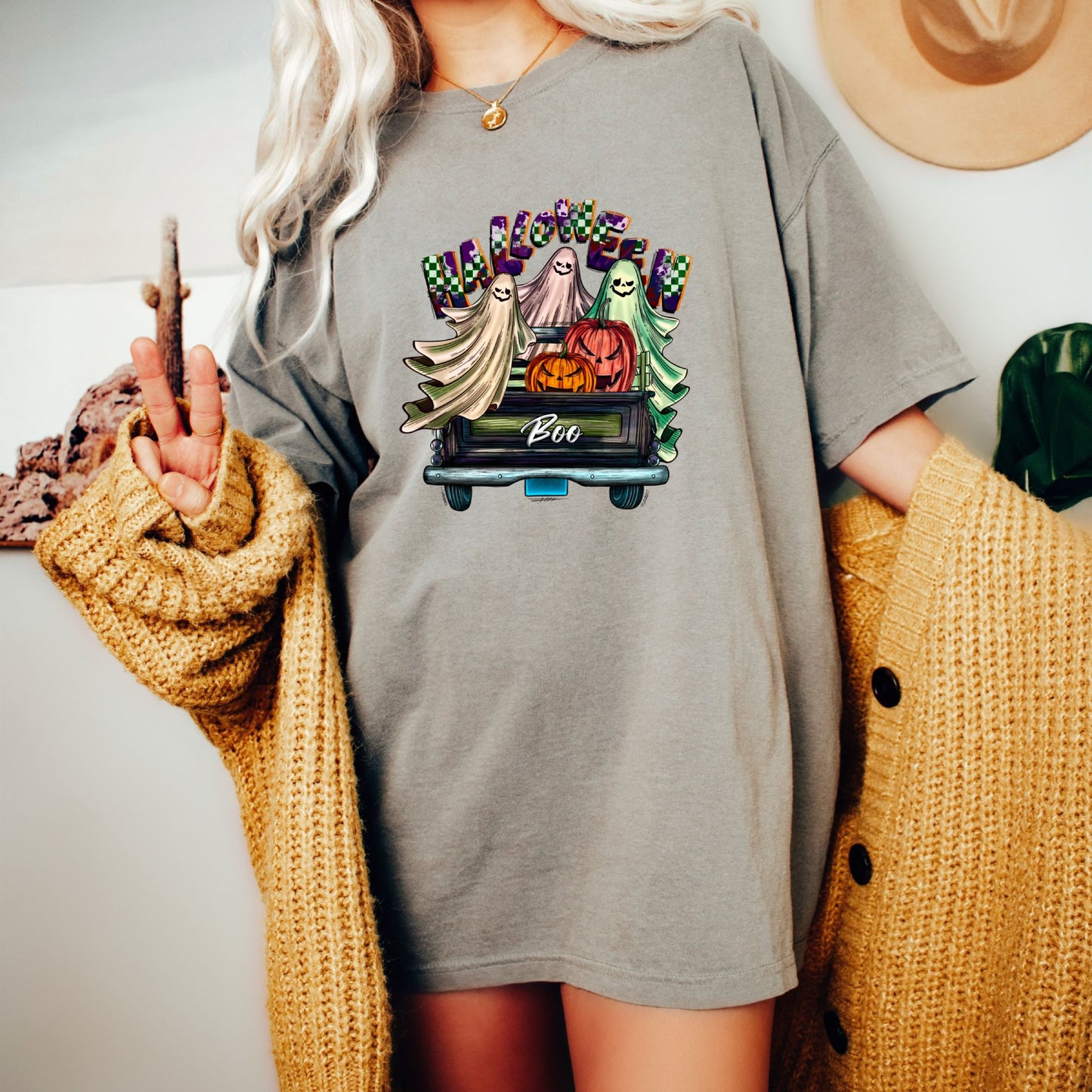 Women's Halloween Boo Farm Fresh Truck T-Shirt