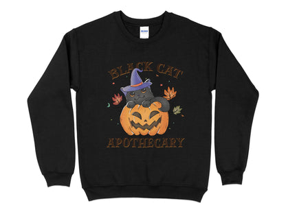 Black Cat Halloween Sweatshirt, Halloween Crew Neck - Mardonyx Sweatshirt S / Black