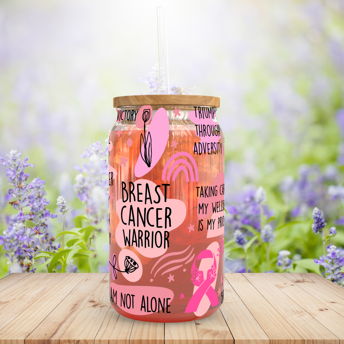 Breast Cancer Survivor Sipper Glass with Lid, 16 oz - Mardonyx Mug