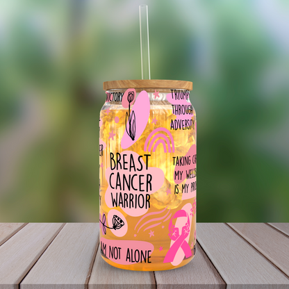 Breast Cancer Survivor Sipper Glass with Lid, 16 oz - Mardonyx Mug