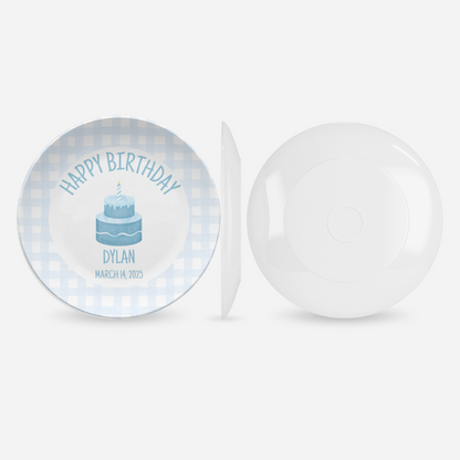 Blue Gingham Birthday Plate