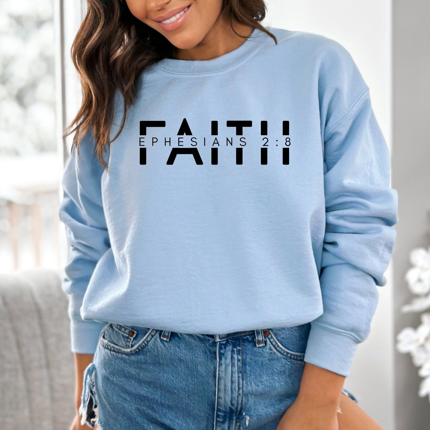 Unisex Faith Ephesians 2:8 Sweatshirt, Bible Verse Christian Pullover, Religious Scripture Soft Cotton Sweater, Casual Wear - Mardonyx Sweatshirt