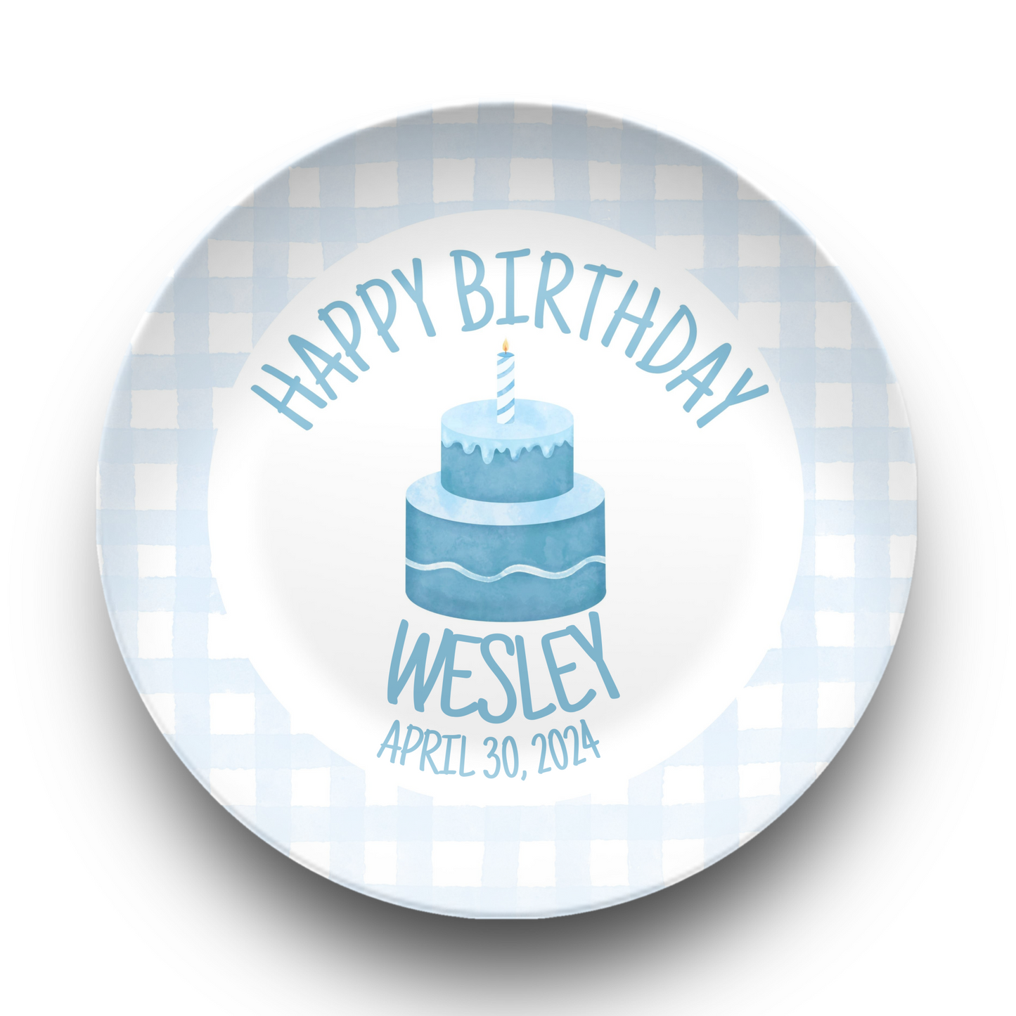 Boys  Birthday Plate - Blue Gingham First Birthday - Blue & White Smash Cake 1st Birthday -  Coquette Style