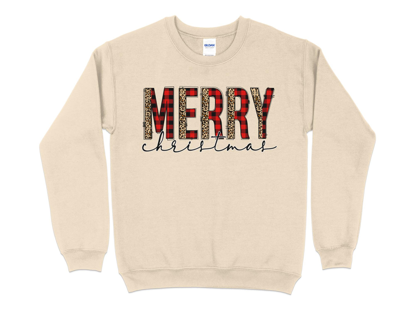 Merry Christmas Leopard Print Sweatshirt, Christmas Sweater, Leopard Print Christmas Sweatshirt, Christmas Gifts for Women - Mardonyx Sweatshirt S / Sand