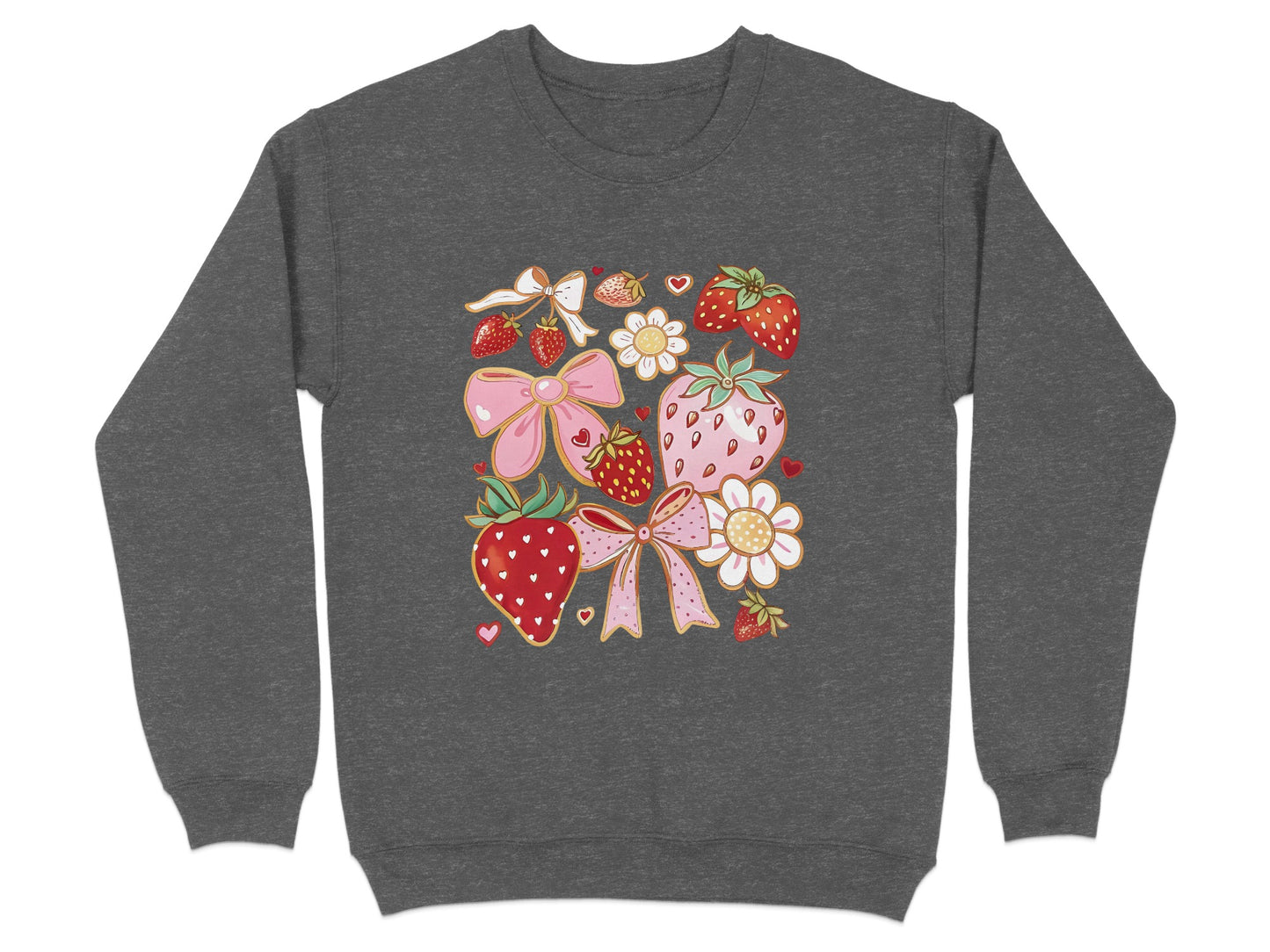 Cute Strawberry and Floral Design Gray Sweatshirt product type