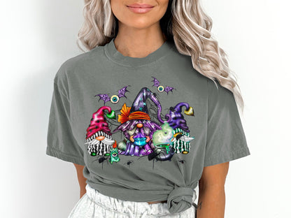 Women's Halloween Gnomes Spiders Bats T-Shirt