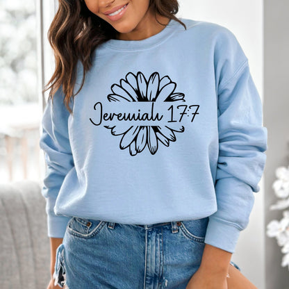 Unisex Jeremiah 17:7 Floral Sweatshirt, Christian Scripture Sweater, Bible Verse Pullover, Casual Spiritual Clothing, Faith-Based Top - Mardonyx Sweatshirt