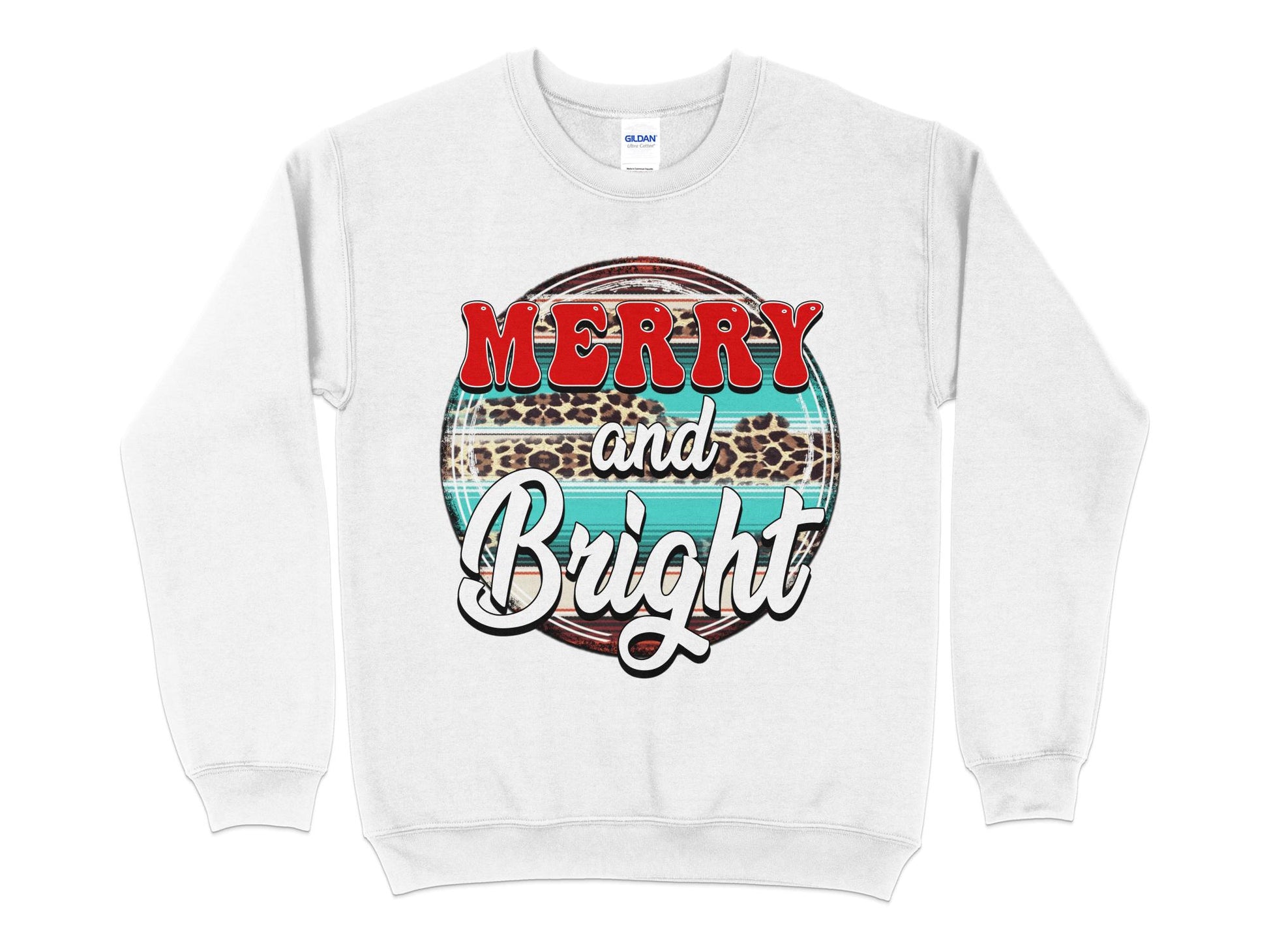 Merry and Bright Leopard Print Shirt, Merry and Bright Leopard Print Sweatshirts, Merry and Bright Leopard Shirt, Matching Family Christmas - Mardonyx Sweatshirt S / White