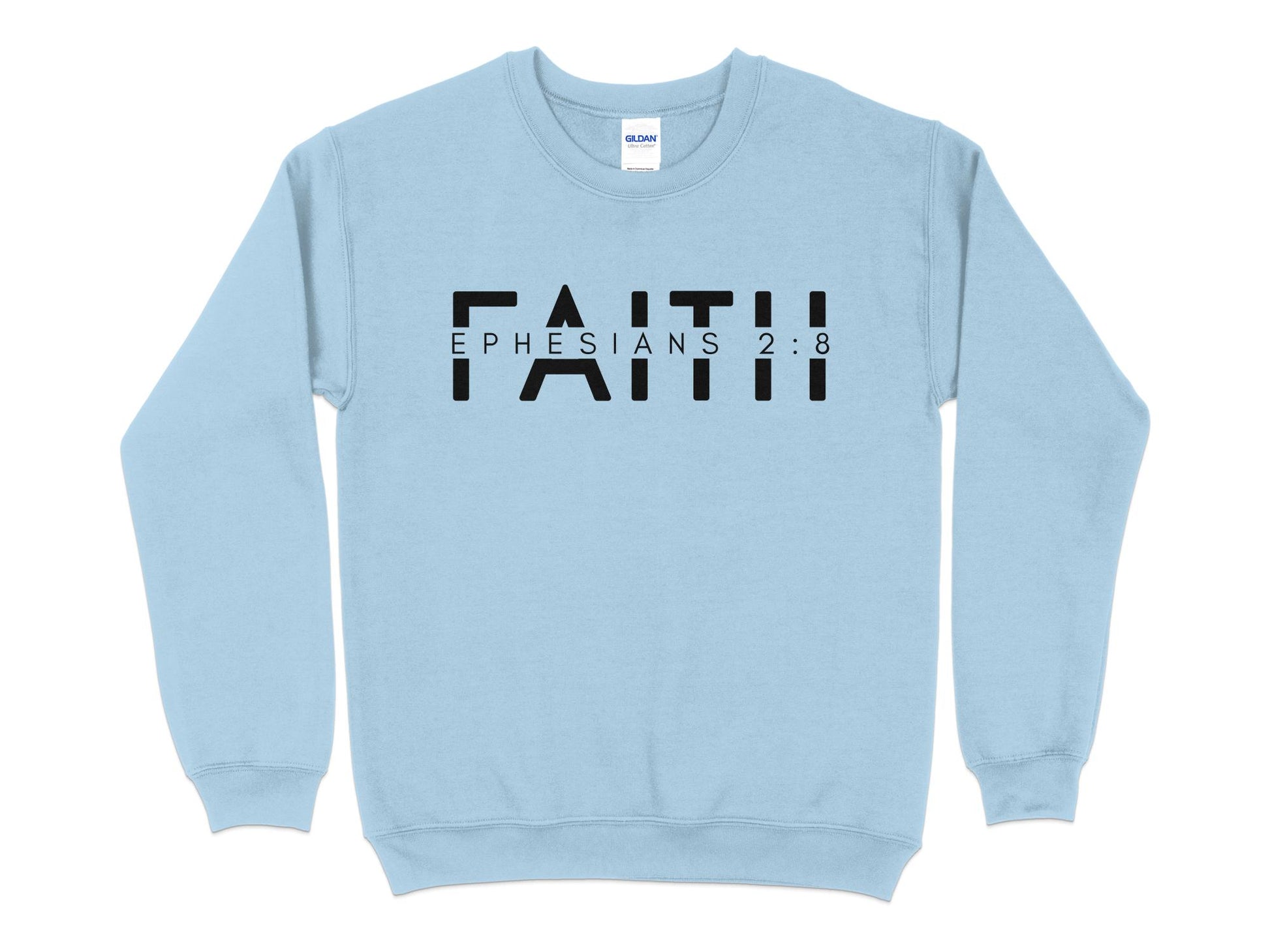 Unisex Faith Ephesians 2:8 Sweatshirt, Bible Verse Christian Pullover, Religious Scripture Soft Cotton Sweater, Casual Wear - Mardonyx Sweatshirt S / Light Blue