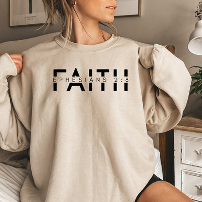 Unisex Faith Ephesians 2:8 Sweatshirt, Bible Verse Christian Pullover, Religious Scripture Soft Cotton Sweater, Casual Wear - Mardonyx Sweatshirt