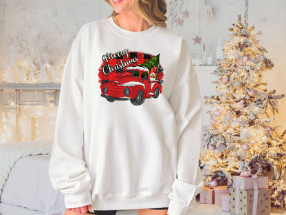 Buffalo Plaid Merry Christmas Red Truck Shirt, Christmas Sweatshirt, Holiday Shirt, Christmas Gifts for Women, Holiday Sweater, Xmas - Mardonyx Sweatshirt