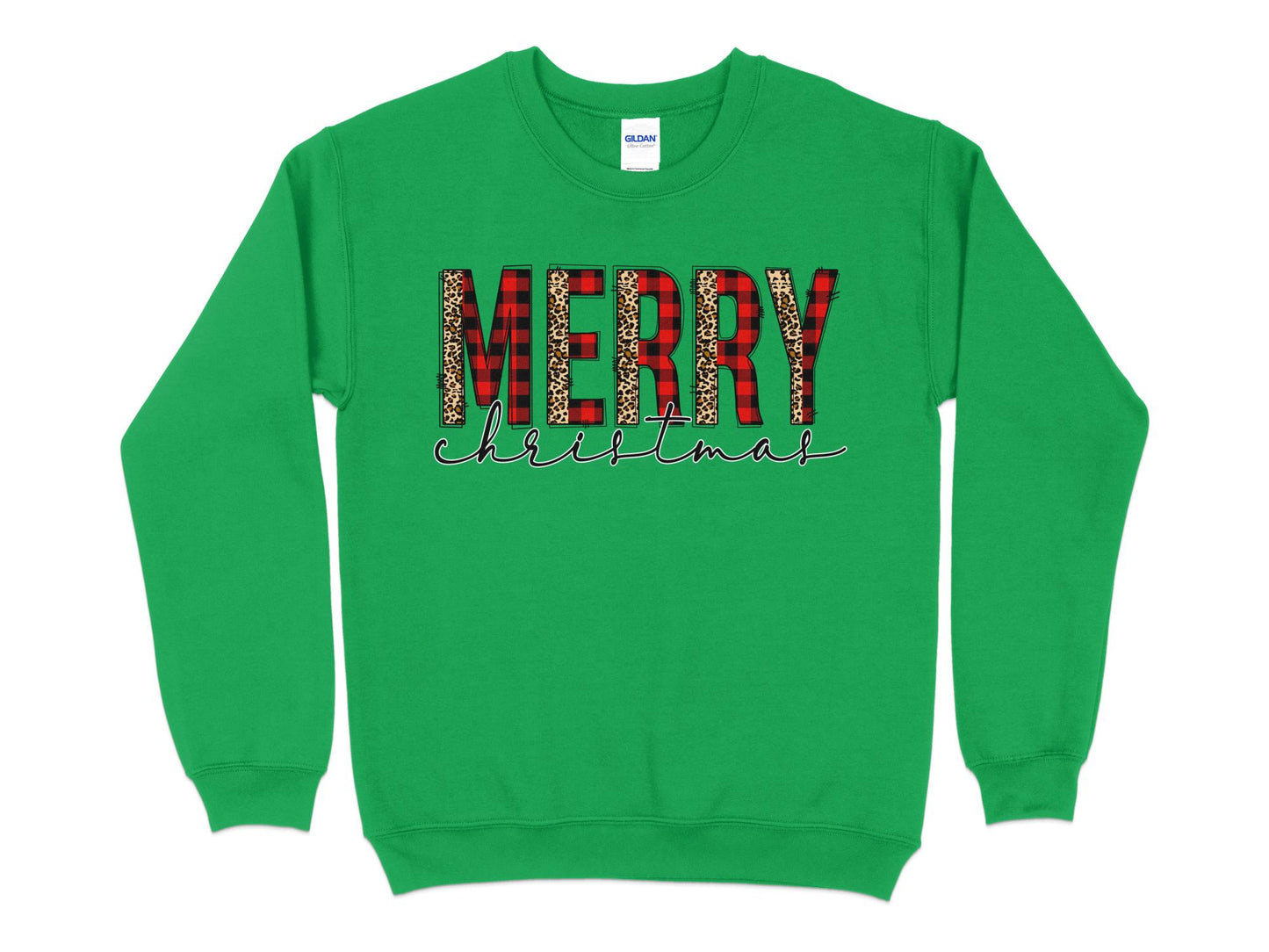 Merry Christmas Leopard Print Sweatshirt, Christmas Sweater, Leopard Print Christmas Sweatshirt, Christmas Gifts for Women - Mardonyx Sweatshirt S / Irish Green