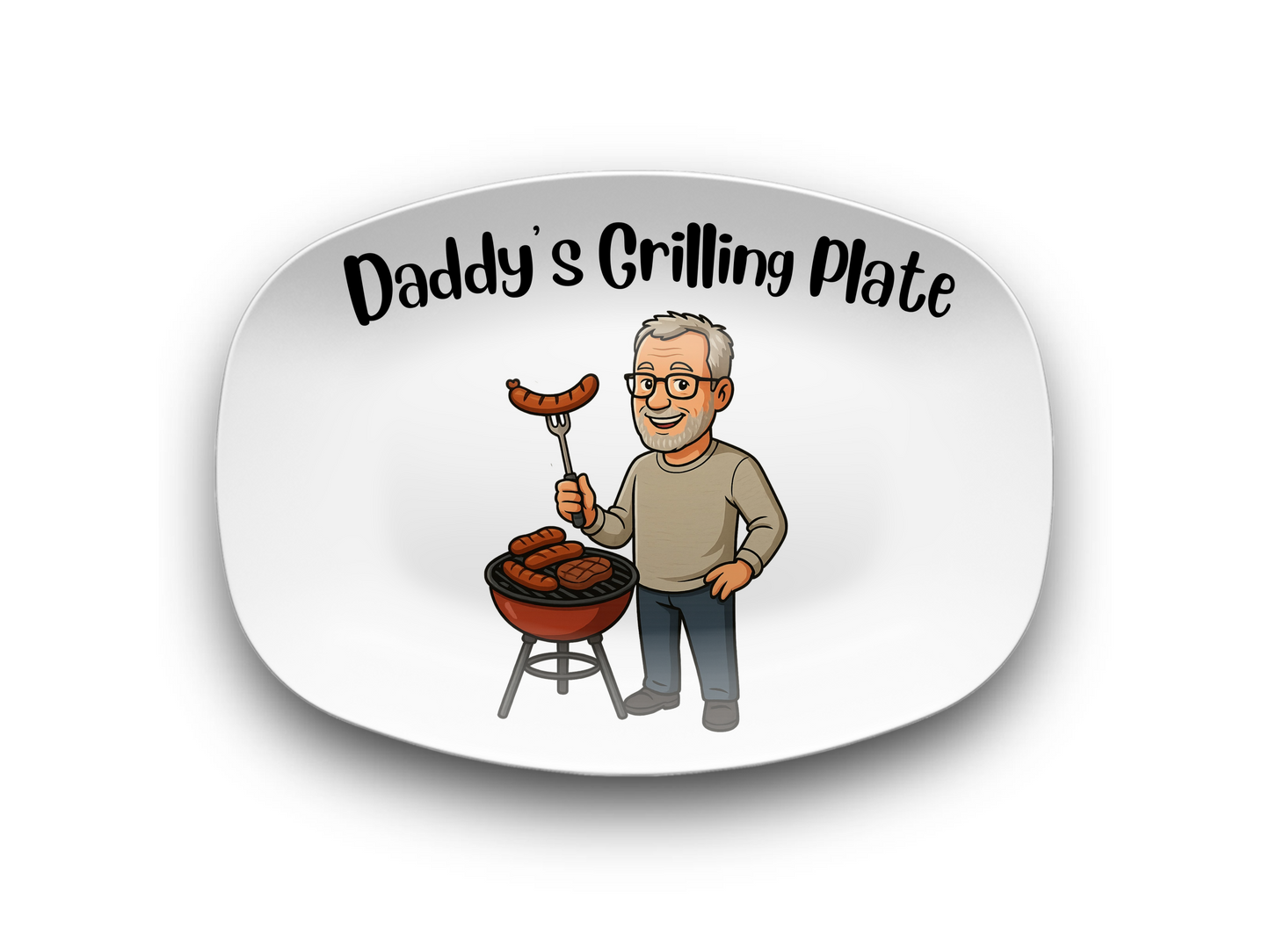 Custom Cartoon BBQ Platter – Personalized Gift for Dad or Grandpa – AI-Drawn Grilling Illustration – Father's Day, Birthday or Holiday Gift