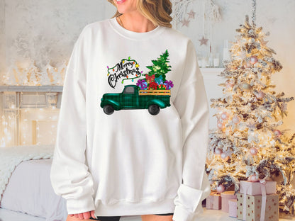 Merry Christmas Plaid Truck Shirt, Christmas Sweatshirt, Christmas Family Matching, Xmas Top, Holiday top for Women, Women's Xmas shirt - Mardonyx Sweatshirt