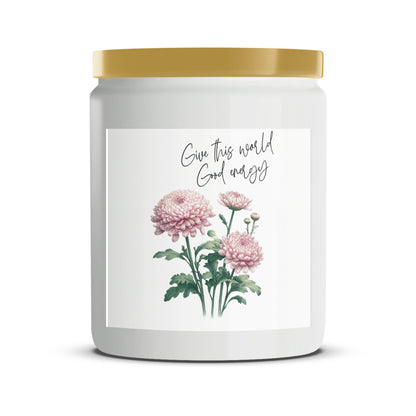 Floral Scented Candle, Pink Chrysanthemum, Inspirational Quote, Eco-Friendly Soy Wax, Hand Poured, Perfect Gift Idea - Mardonyx