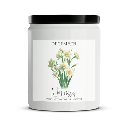 December Narcissus Floral Candle - Faithfulness, Good Wishes, Respect - Home Decor Scented Candle - Mardonyx