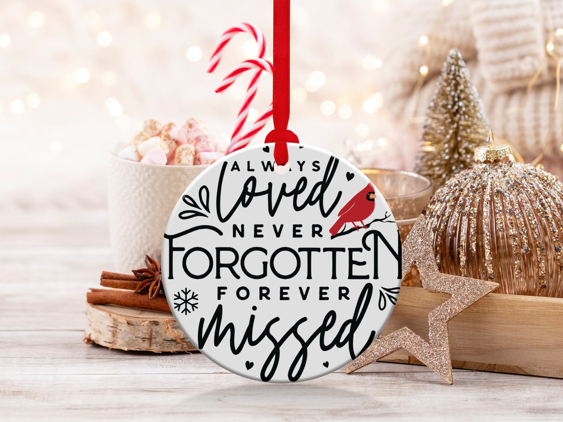 Cardinal Christmas Ornament, Cardinal Memorial Ornament, Cardinal Memory Ornament, Always Loved Never Forgotten Forever Missed - Mardonyx Ornament