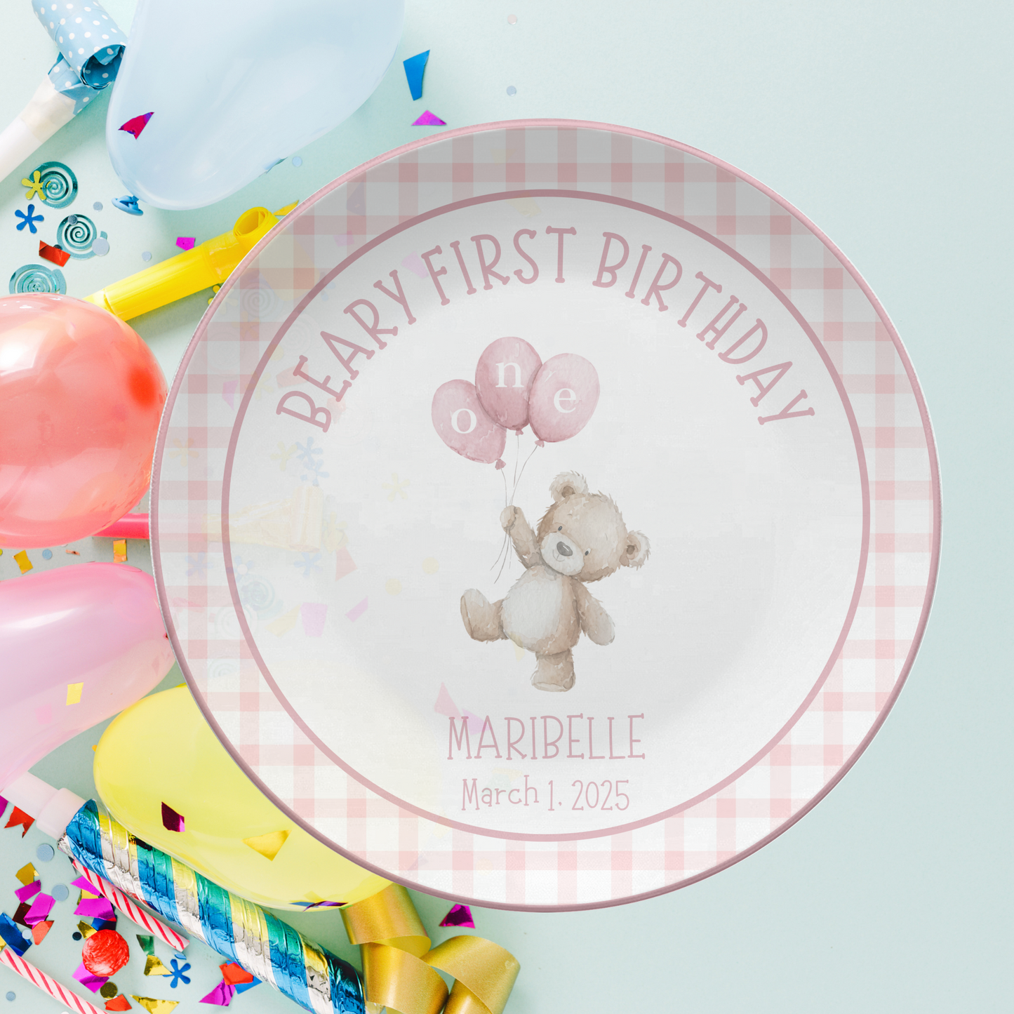 Girl Beary First Birthday Plate
