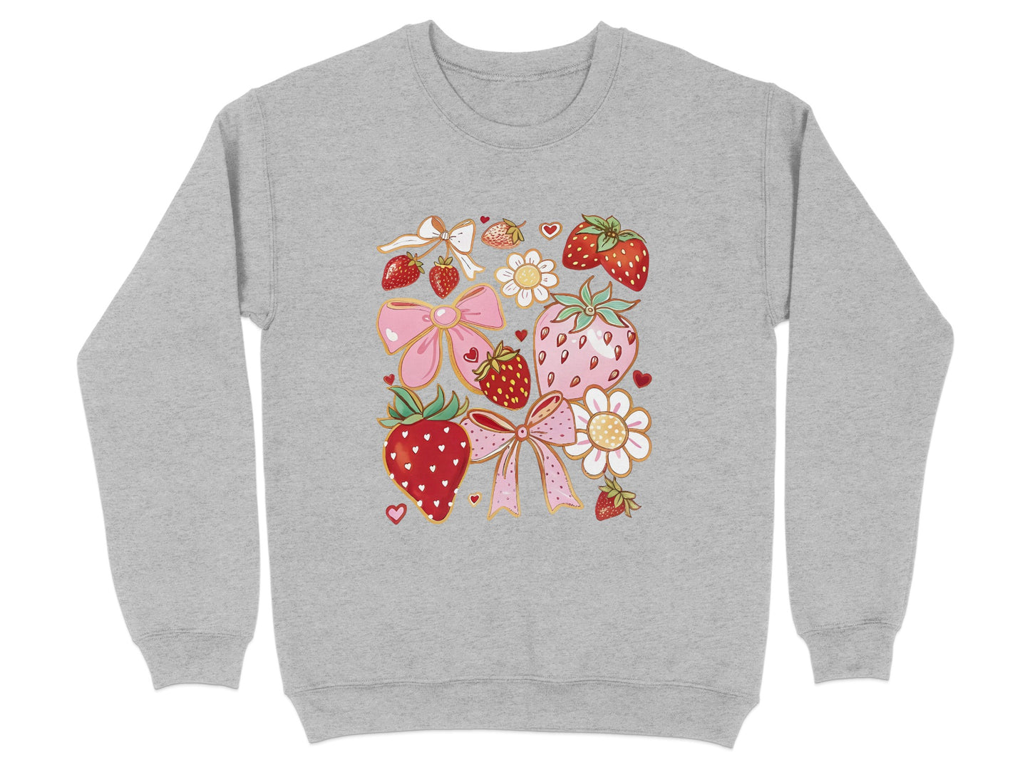 Strawberry and Bow Graphic Print on Grey Sweatshirt Product