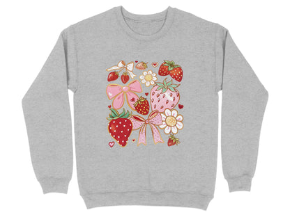 Strawberry and Bow Graphic Print on Grey Sweatshirt Product