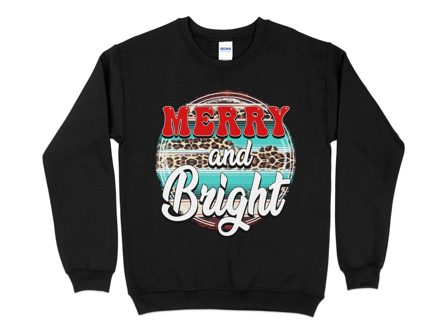 Merry and Bright Leopard Print Shirt, Merry and Bright Leopard Print Sweatshirts, Merry and Bright Leopard Shirt, Matching Family Christmas - Mardonyx Sweatshirt S / Black