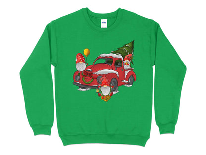 Christmas Gnome Red Truck Sweatshirt, Christmas Sweater, Gnome Christmas Sweatshirt, Christmas Crewneck - Mardonyx Sweatshirt S / Irish Green
