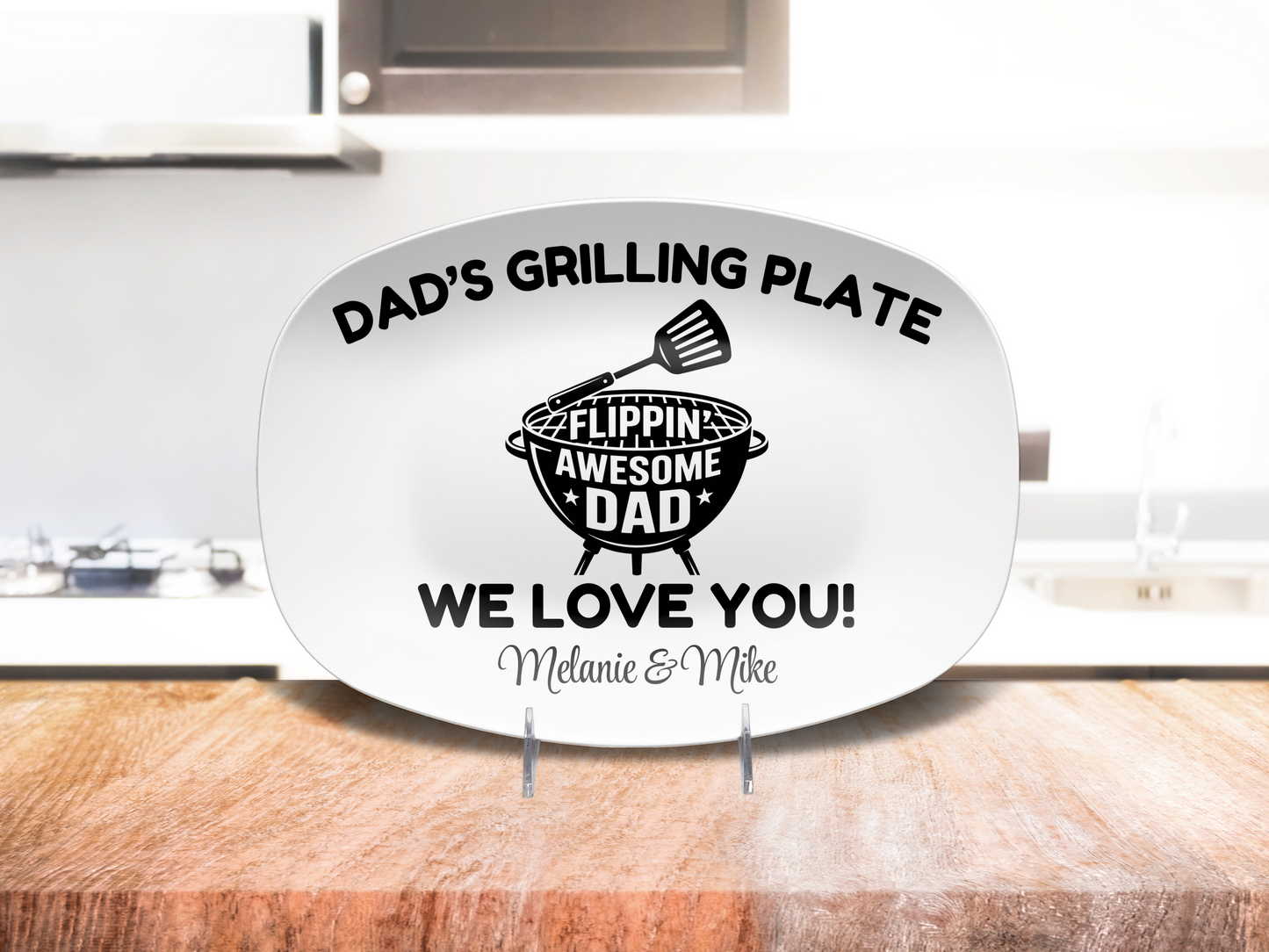Personalized BBQ Grilling Plate – Flippin' Awesome Dad – Custom Father’s Day Gift from Kids – Birthday Platter for Dad