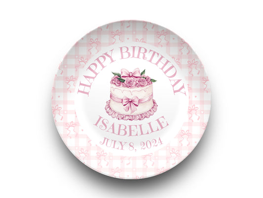 Preppy Pink Coquette Birthday Plate – Bow Frame Cake Plate for Girls – Reusable Smash Cake Keepsake – 1st Birthday Party Decor – Coquette Style Gift