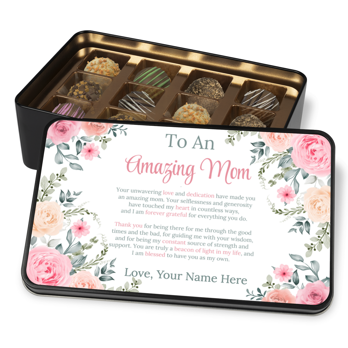 Personalized Luxury Chocolate Truffles in Keepsake Tin - Amazing Mom - Gift for Mom - Mothers Day Gift - Birthday Gift for Mom