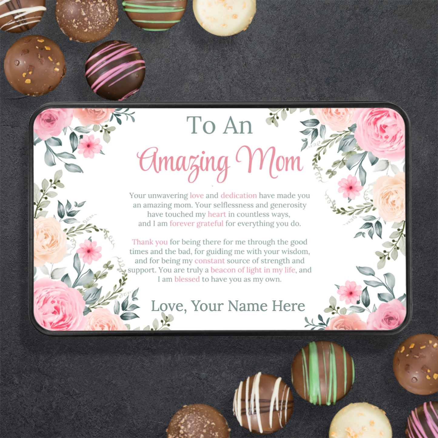 Personalized Luxury Chocolate Truffles in Keepsake Tin - Amazing Mom - Gift for Mom - Mothers Day Gift - Birthday Gift for Mom