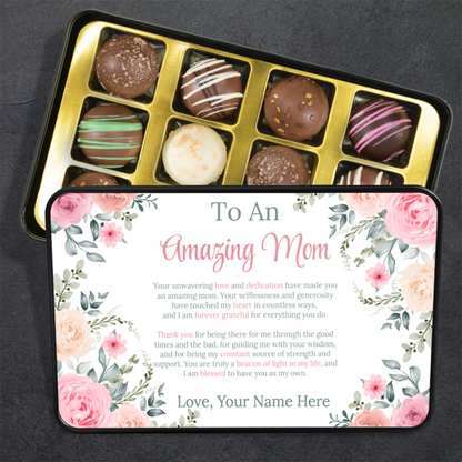 Personalized Luxury Chocolate Truffles in Keepsake Tin - Amazing Mom - Gift for Mom - Mothers Day Gift - Birthday Gift for Mom