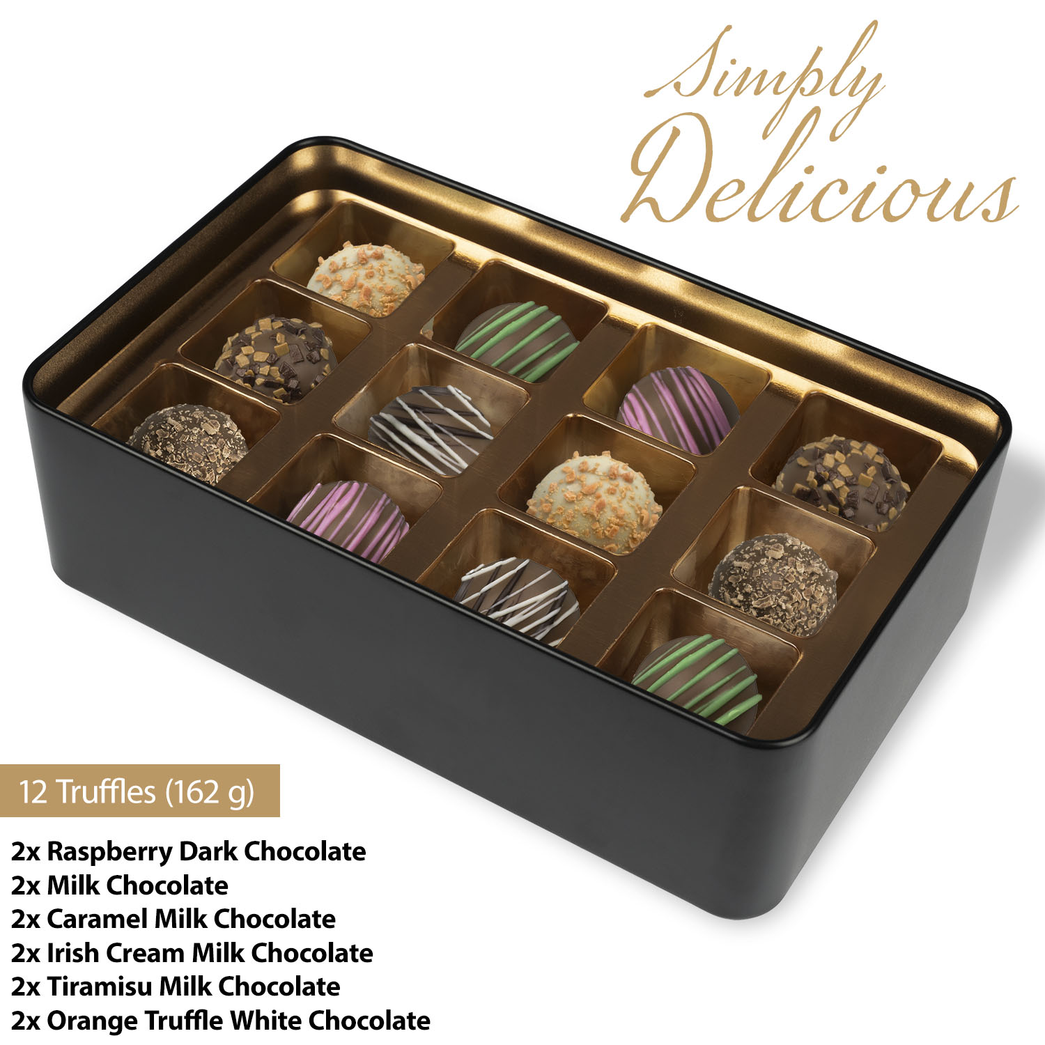 Congratulations Truffle Box - 12 Gourmet Flavors in Keepsake Tin - Mardonyx Candy