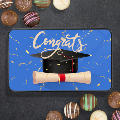 Congrats Graduation Truffle Box - Assorted Flavors in Blue-themed Keepsake Tin - Mardonyx Candy