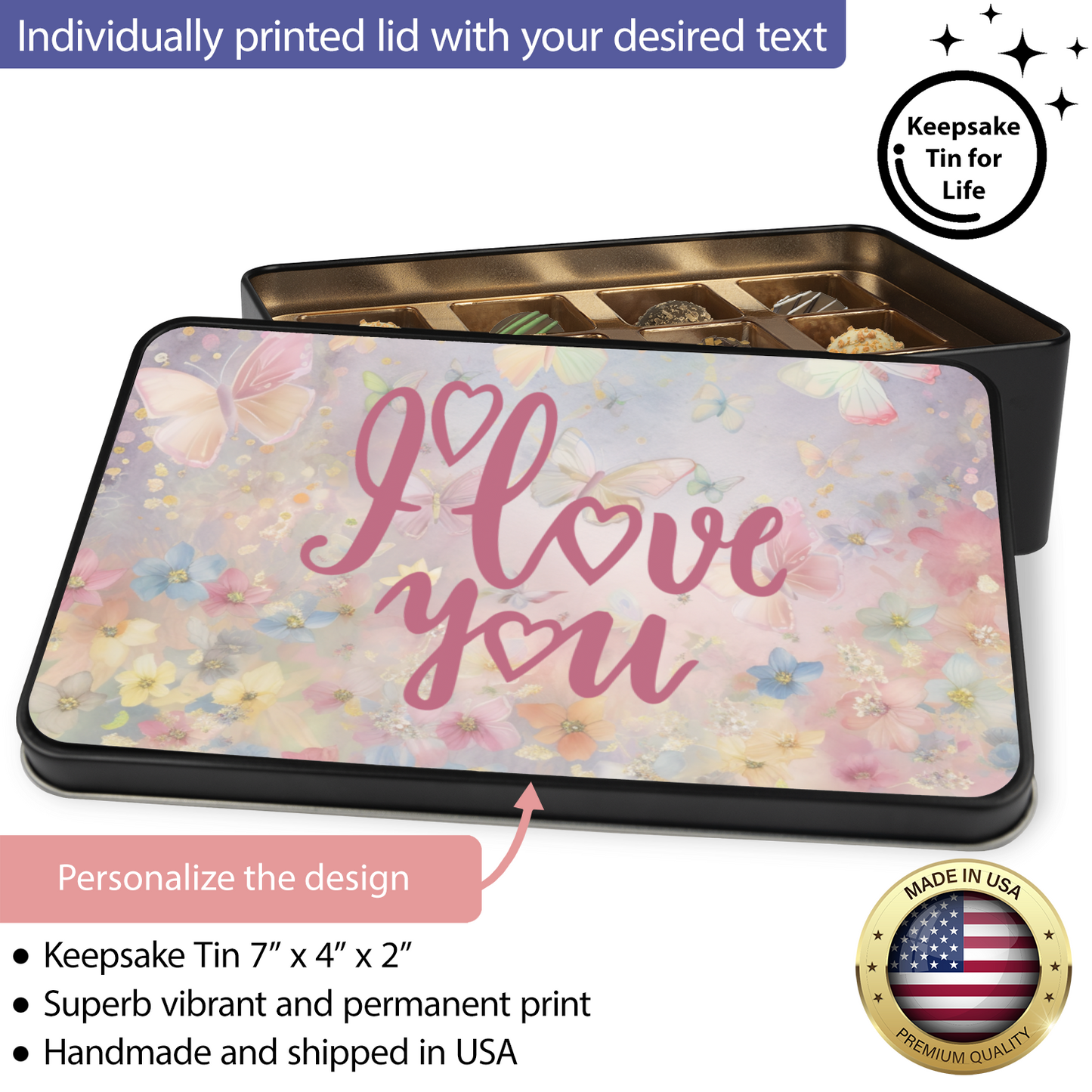I Love You Butterfly Truffle Box - Assorted Flavors in Charming Keepsake Tin