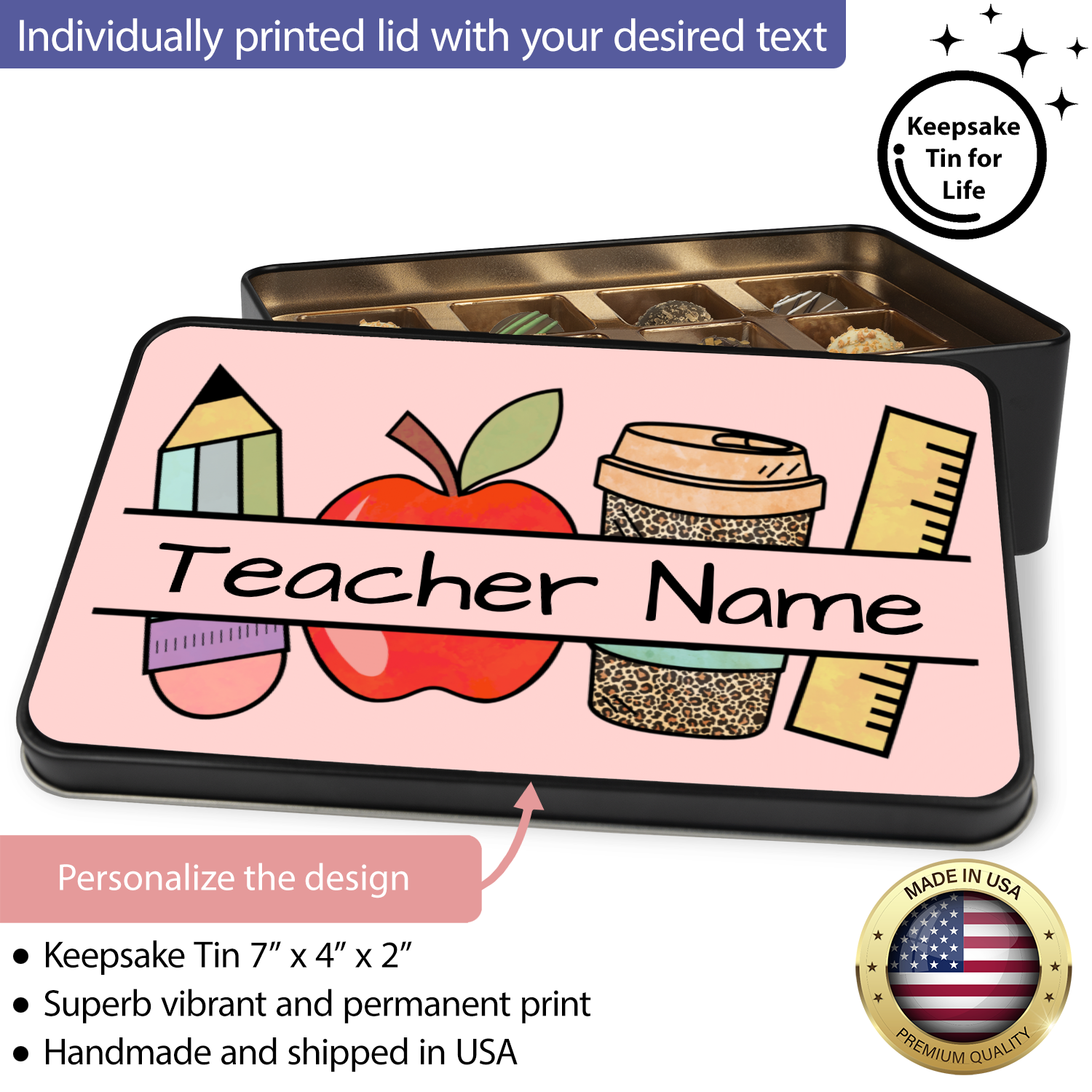 Chocolate Truffles Teacher Appreciation Gift, Teacher End of Year Gift, Keepsake Tin for Teacher's Desk - Mardonyx Candy